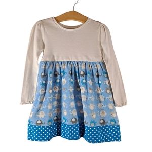 Garaminals Fleece Dress Long Sleeve Elephants White Blue Girls Size 4T
